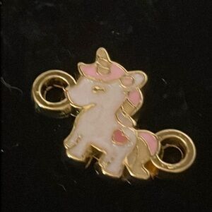 0.75” gold tone white pink enamel unicorn charm pendant with double jump hoop